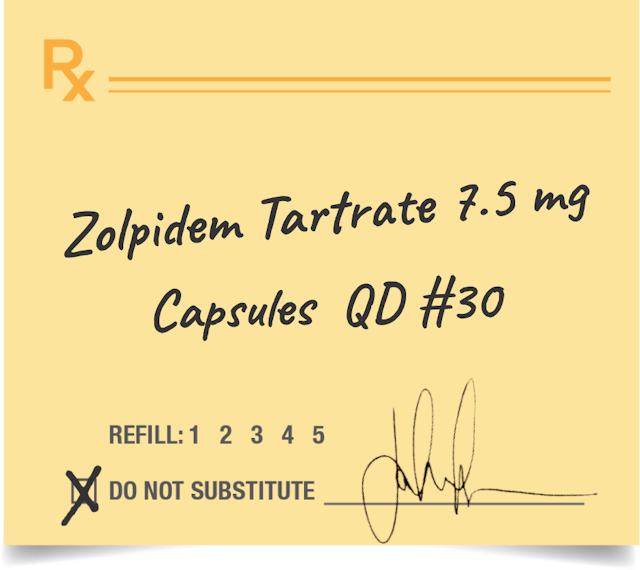 Zolpidem Tartrate 7.5 mg Capsules Prescription - Do not supstitute