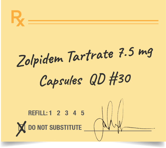 Zolpidem Tartrate 7.5 mg Capsules Prescription - Do not supstitute